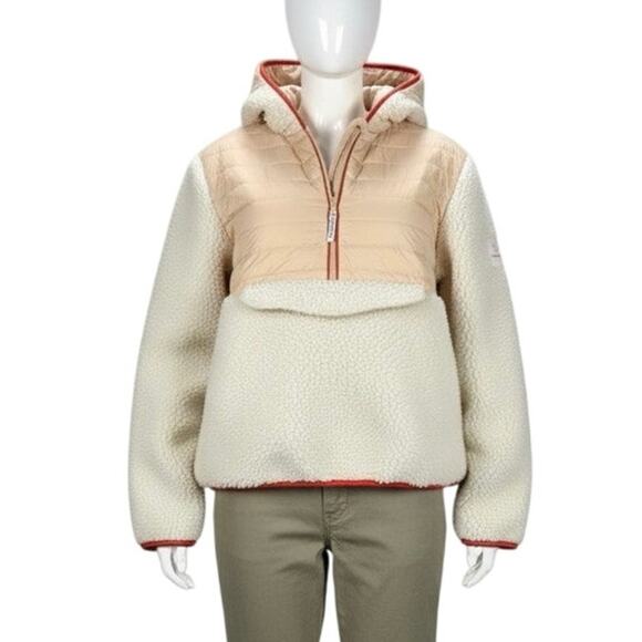 IVORY ELLA Women's Size S Sherpa Fleece Puffer Hooded Pullover Jacket Peach - Picture 1 of 9